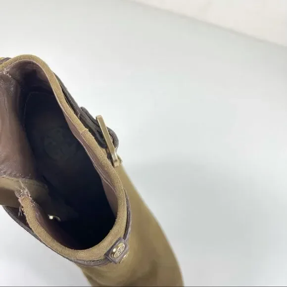 Tory Burch Patricia Mid Heel Suede Zip Up Almond Toe Bootie Ankle Boots Size 6 - Picture 13 of 16